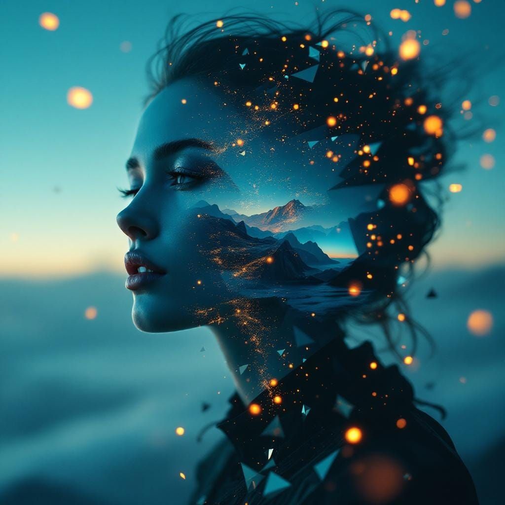 Surreal Woman Portrait with Crystalline Fantasy Realism