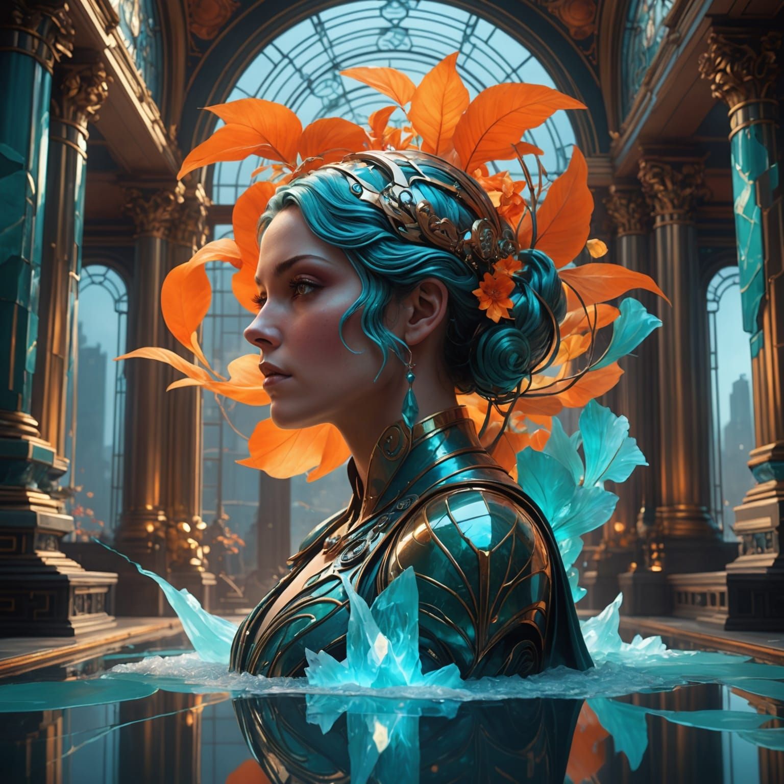 Elemental Landscape in Art Deco Cubist Style