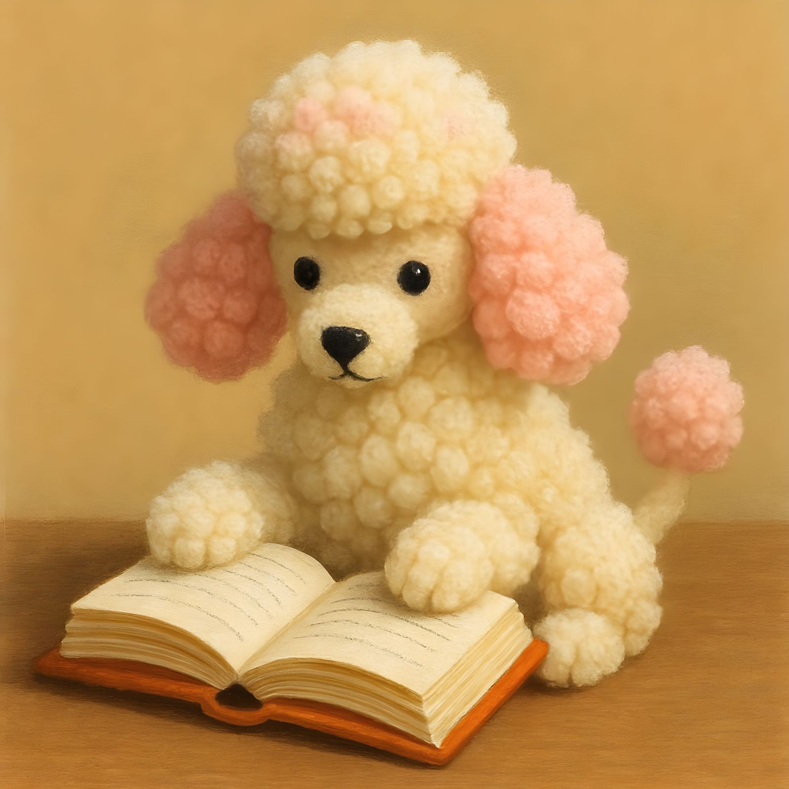Whimsical Pom Pom Poodle Reading a Book