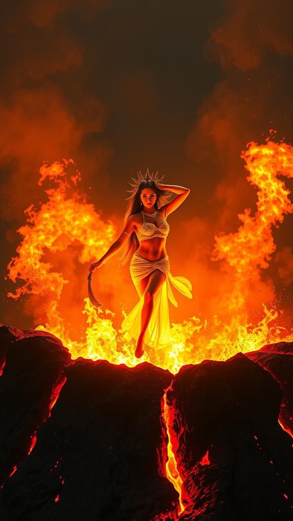 Goddess of Fire Emerges from Volcano