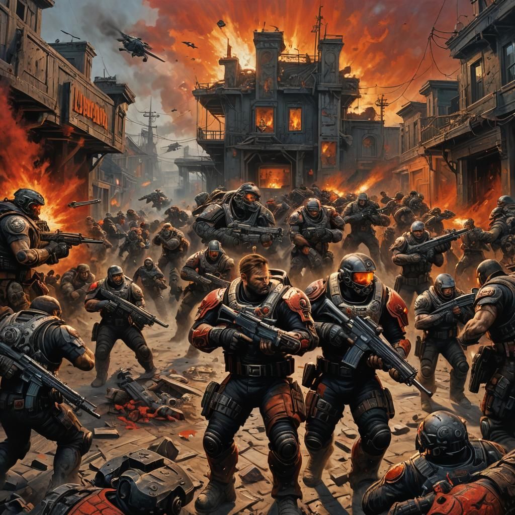 Locust Horde Storms Nuketown as Oil Painting