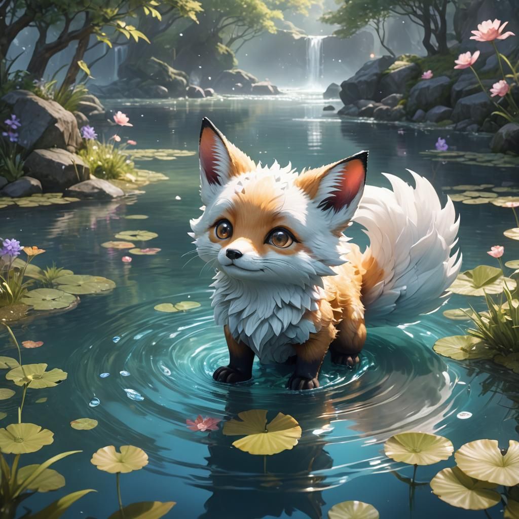 Cute Water Fox in 3D Anime Art