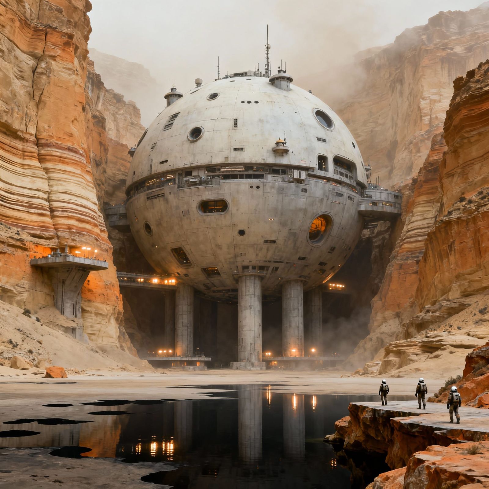 Futuristic Sphere City in Vast Canyon, Blade Runner Style