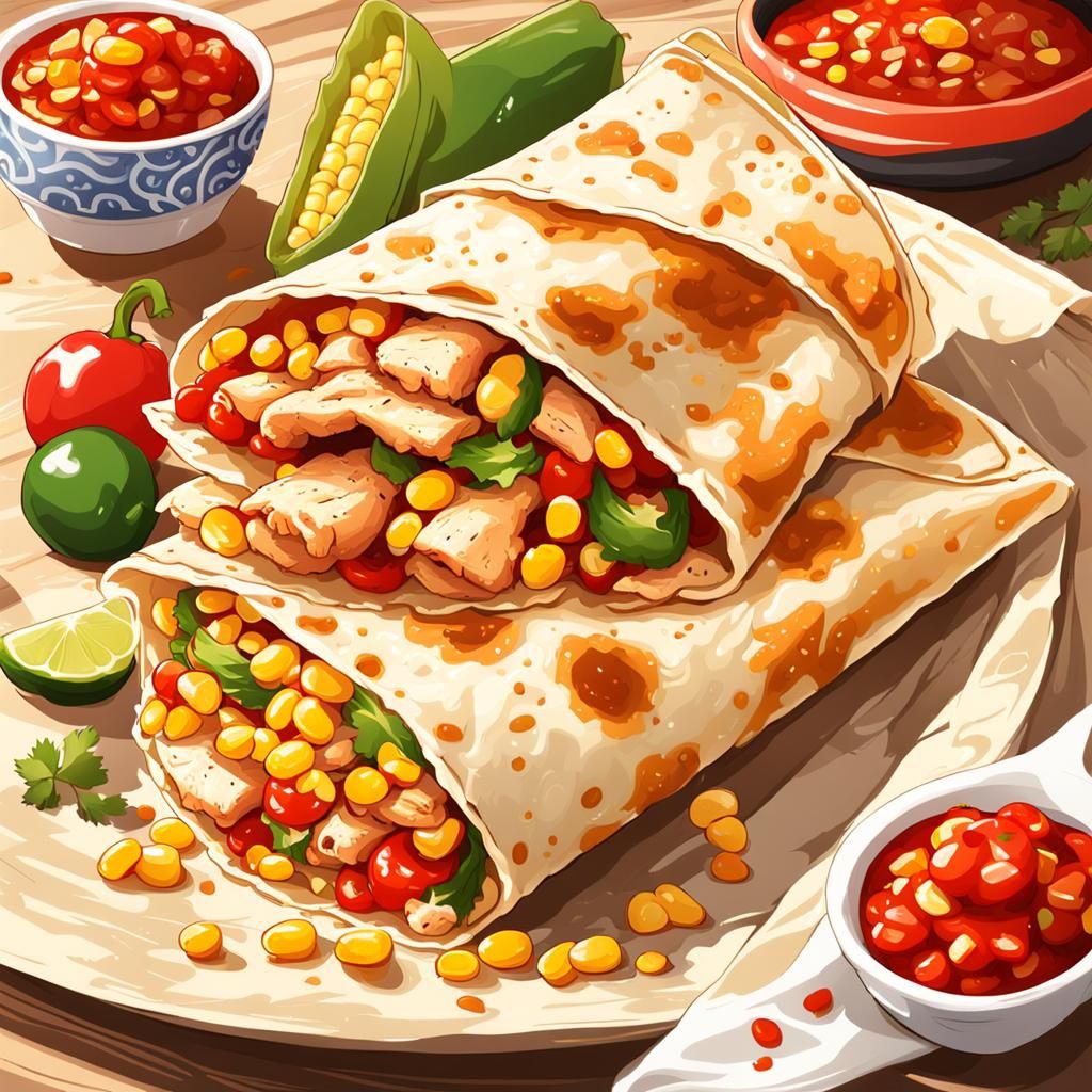 Delicious Chicken Quesadilla Wrap in Anime Style