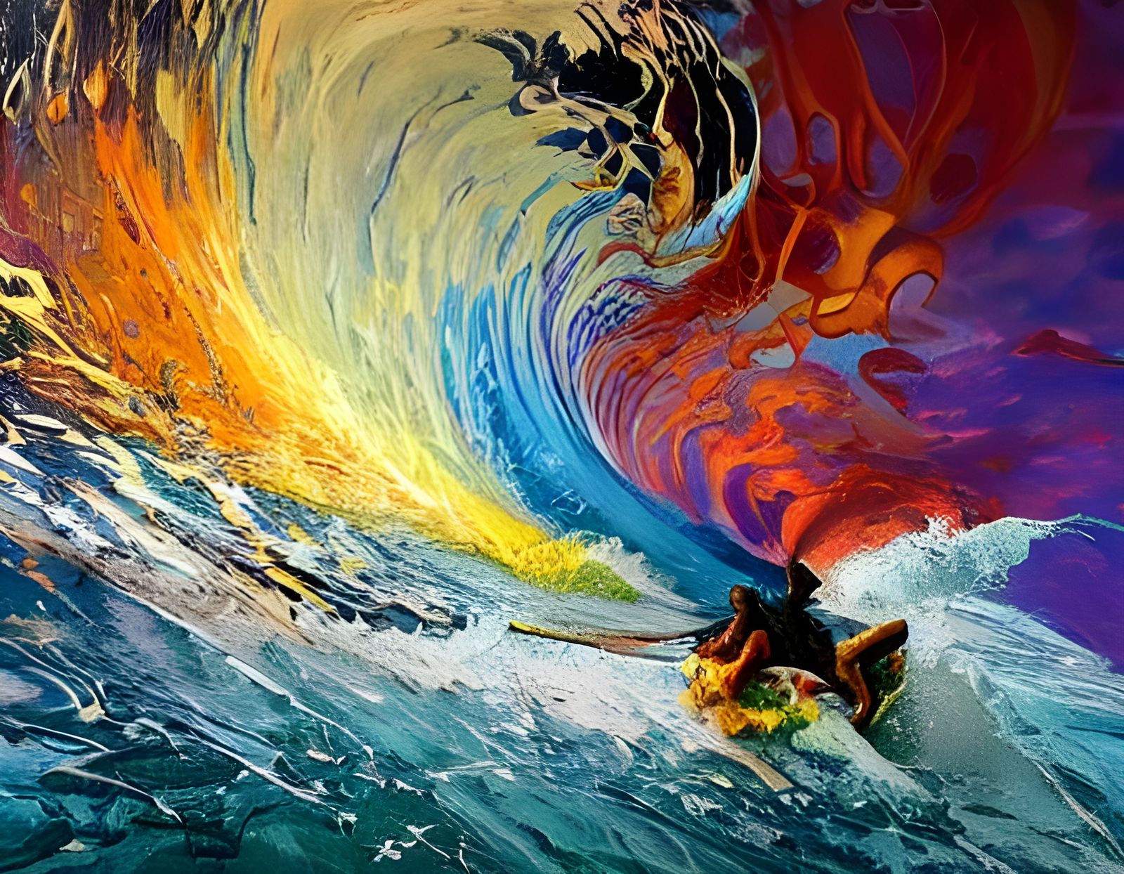 Chaotic Infinity Fractals Surfing: Expressionist Wave Art