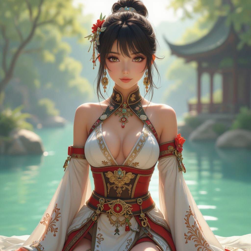 Anime Girl in Serene Environment, 3D Art