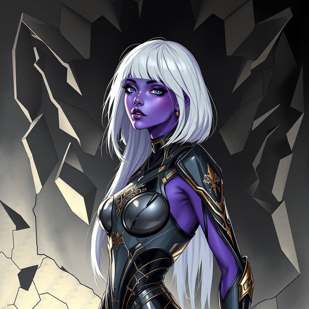 Regal, Cyberpunk Princess in Elegant, High-Contrast Black an...