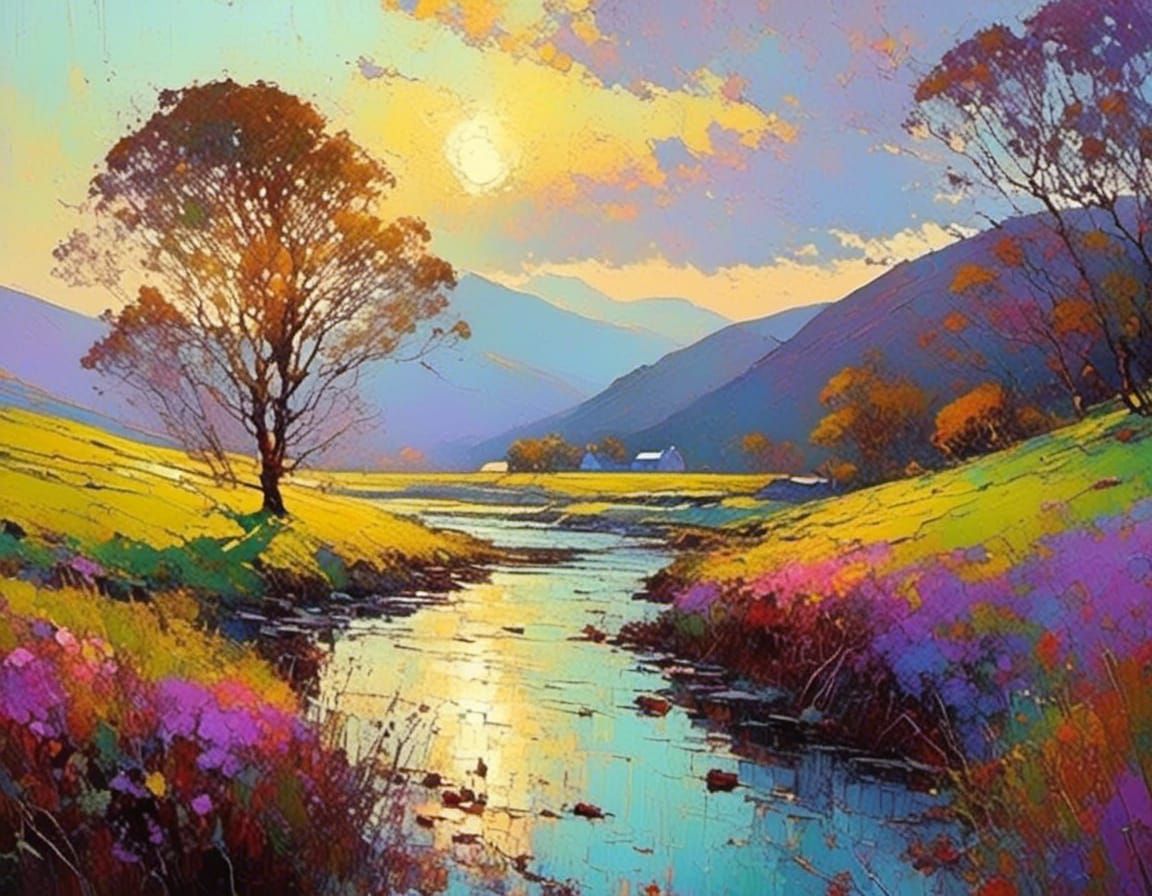 Pastel Irish Landscape in Impressionist Oil Paint