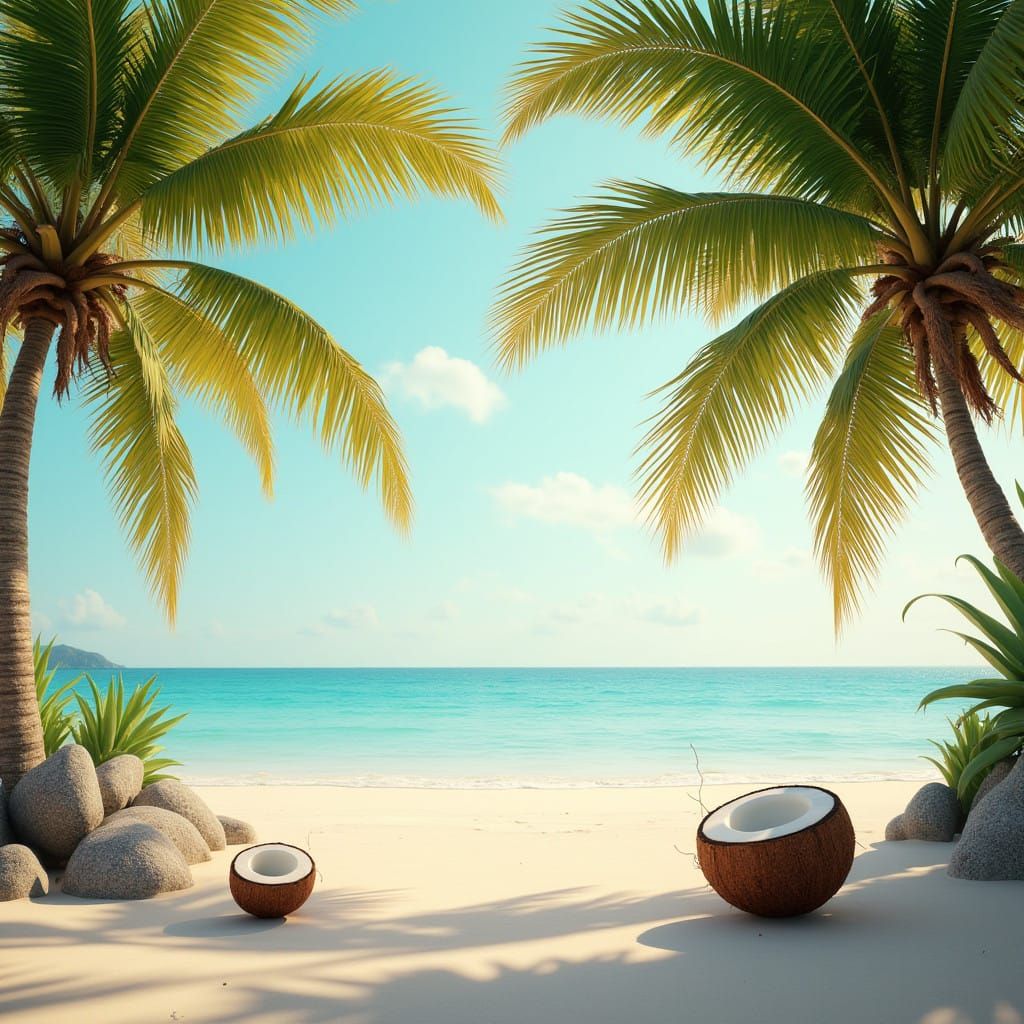 Serenic Tropical Paradise with Coconut Palm and Whitsih Sand