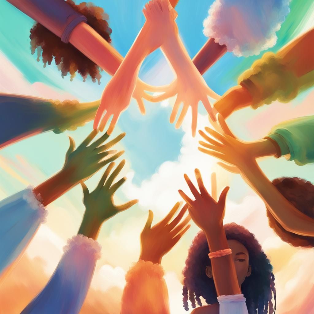 Friends Holding Hands: Vibrant Digital Art