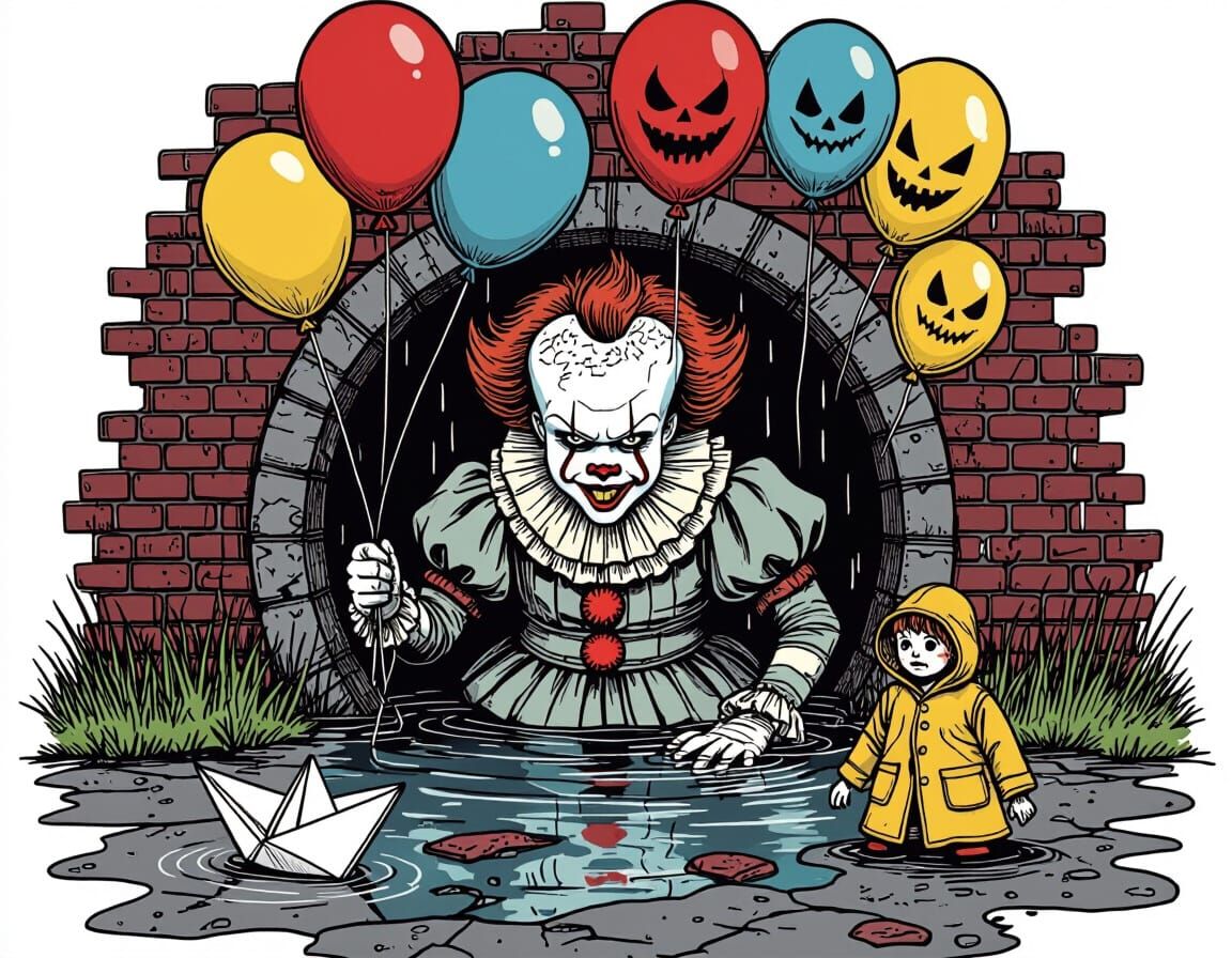 Pennywise Emerges: A Horror Coloring Book Page