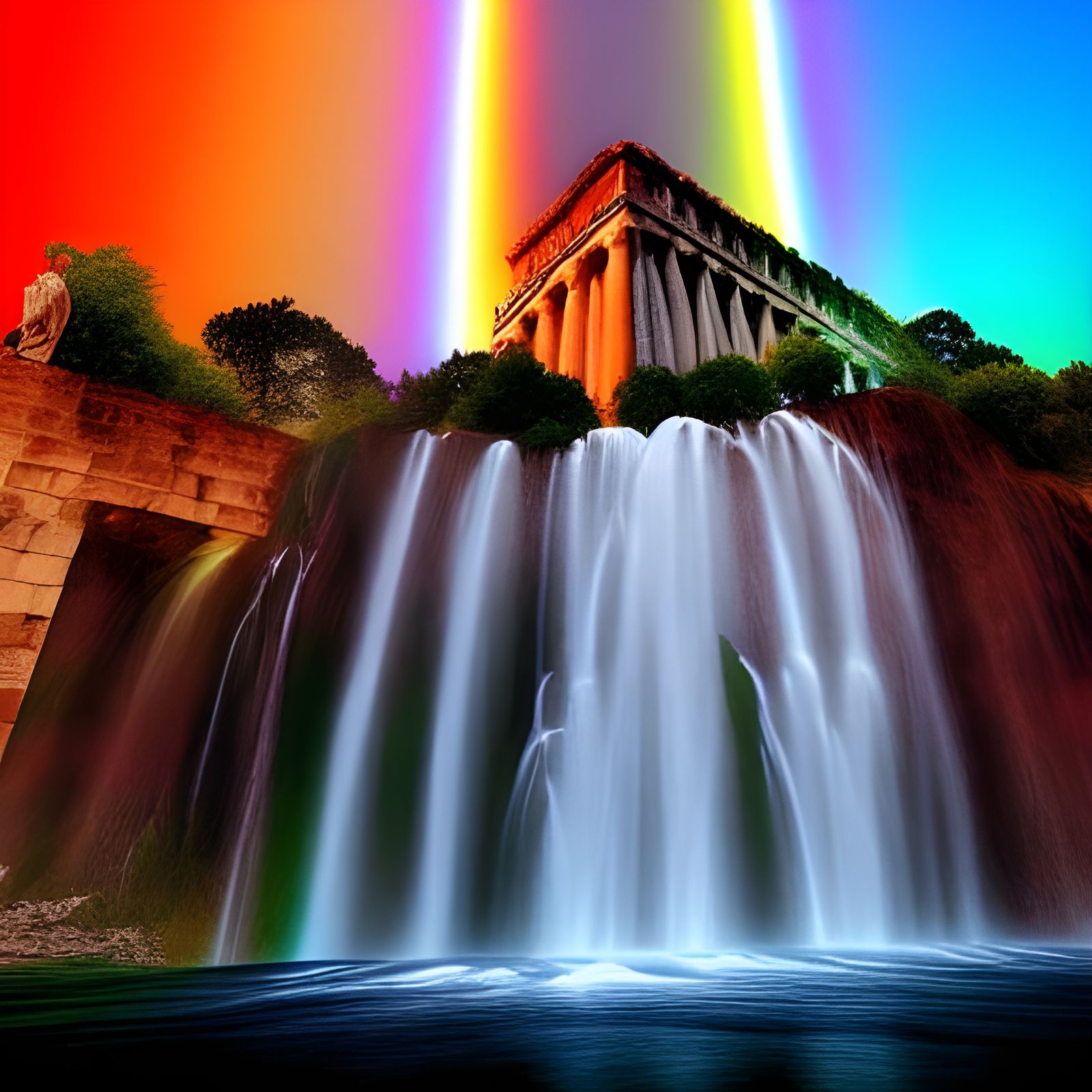 Waterfall Rainbow in Ancient Athens: Digital Matte Painting