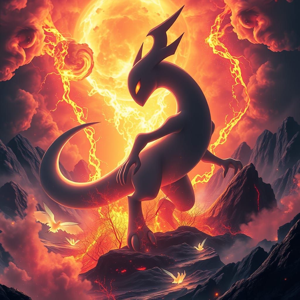 Majestic Mewtwo Ascends from Volcanic Eruption in Celestial ...
