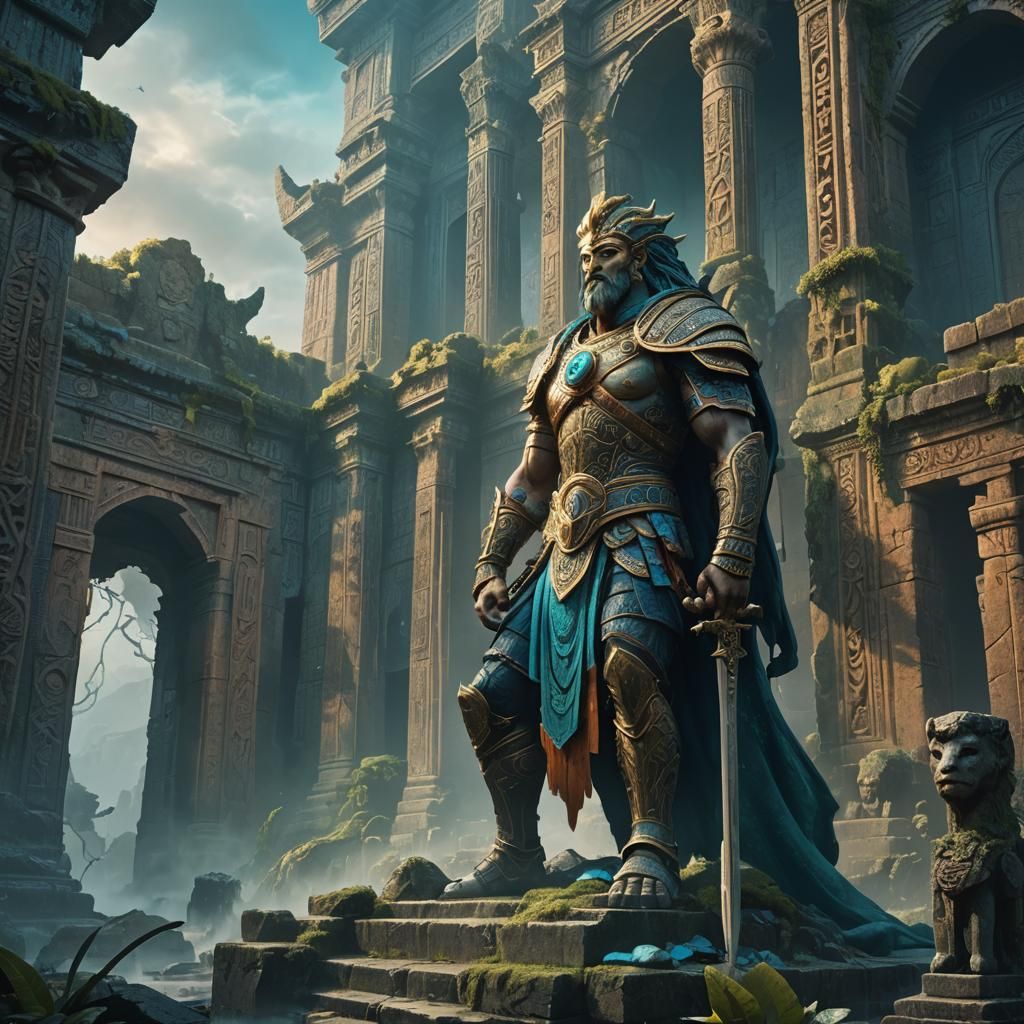 Gilgamesh in Ancient Ruins: Epic Fantasy Art