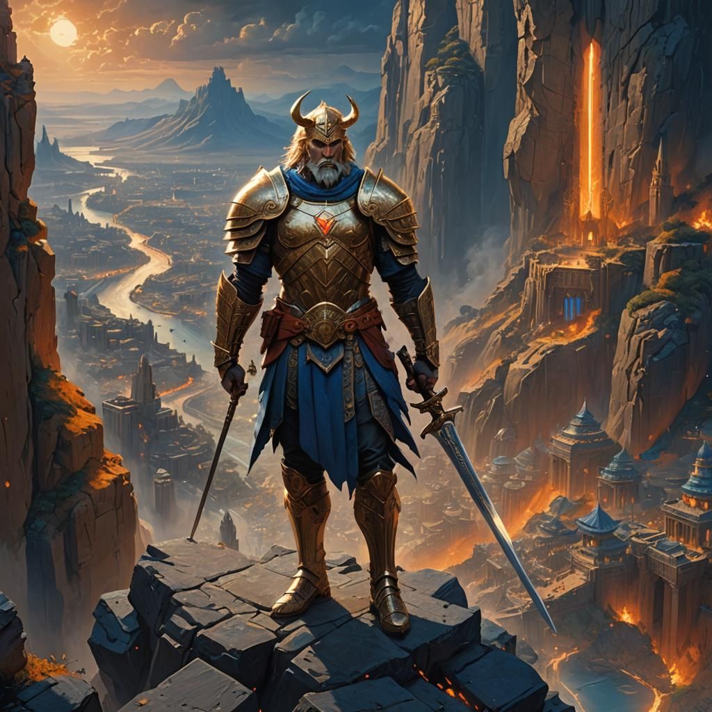 Gilgamesh Overlooking Ancient City, Fantasy Art