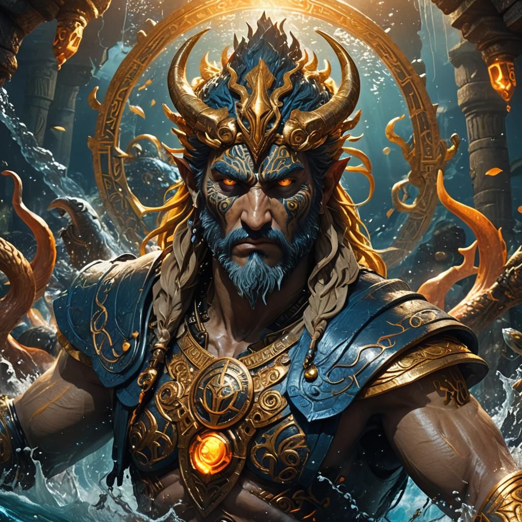 Gilgamesh in Mystical Underwater Temple Concept Art