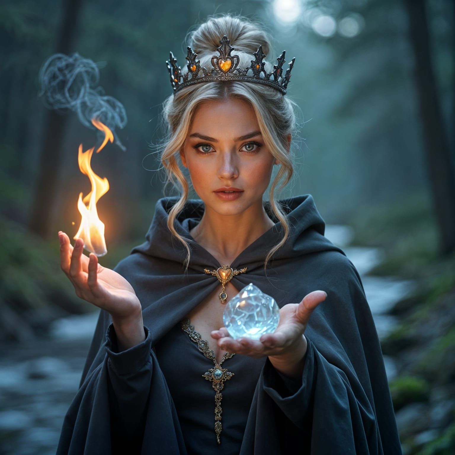 Fantasy Blonde Creature with Flame and Ice
