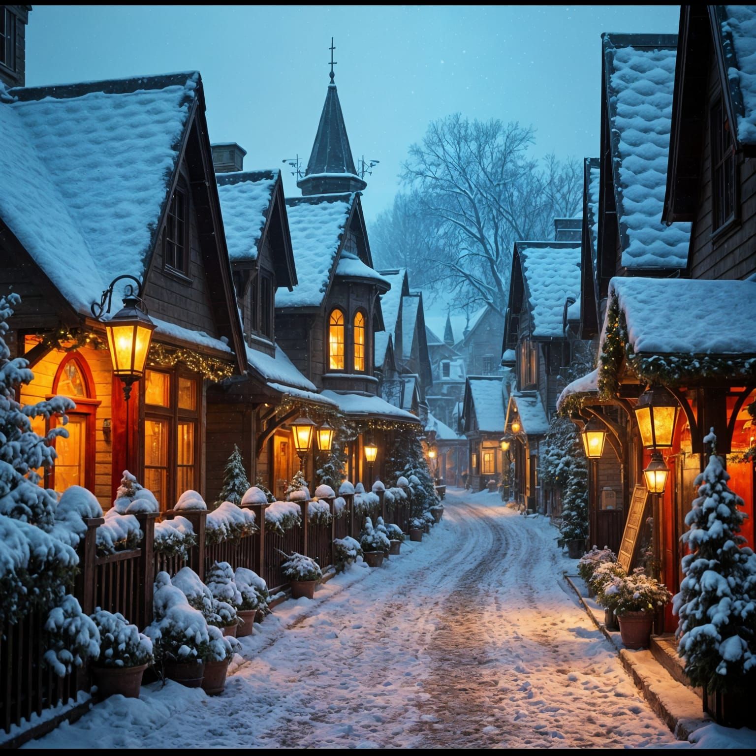 Victorian Christmas Village in Snow