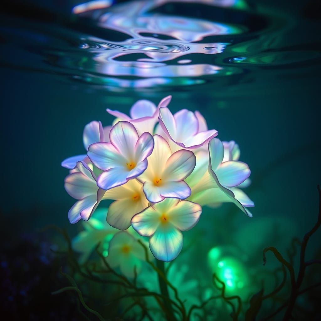 Glowing, Iridescent Blooms in an Underwater Grotto