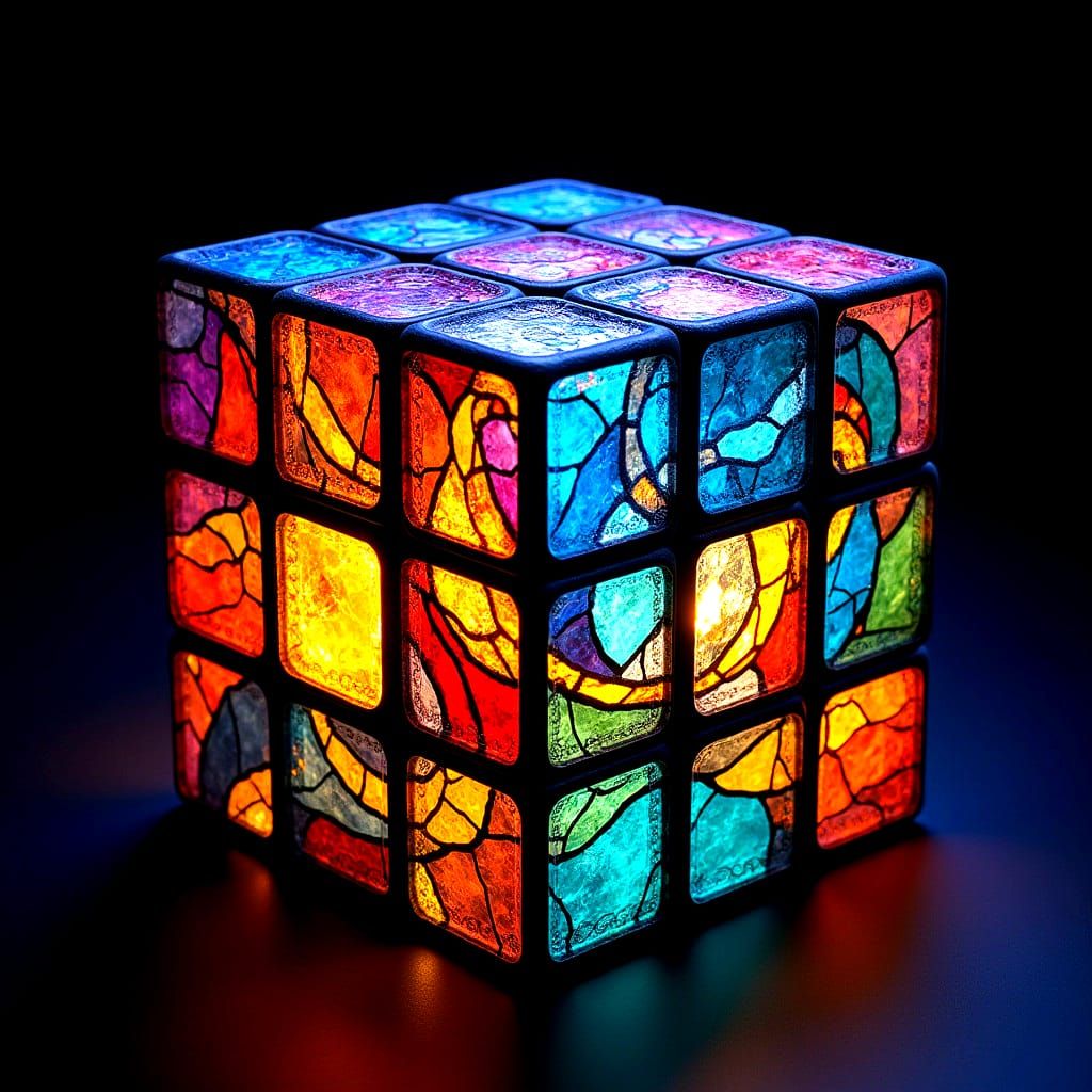 Illuminated Stained Glass Rubik's Cube Digital Art
