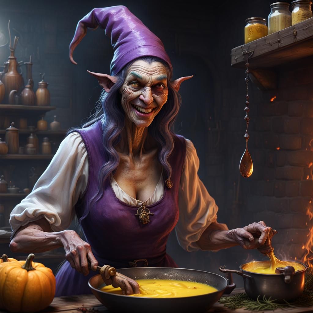 Wicked Witch Brewing Potion: Dark Fantasy Art