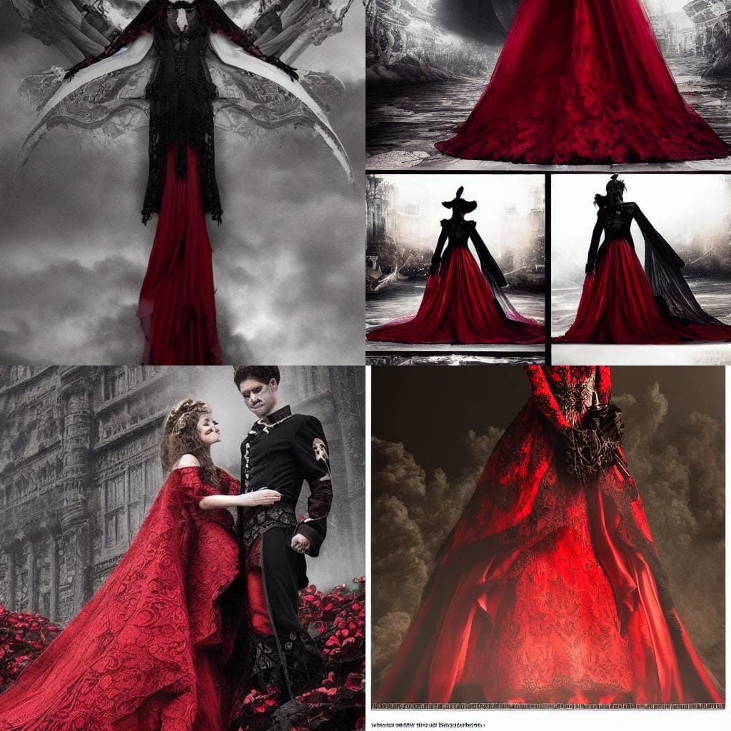 Dramatic Black Wedding Dress with Red Lace