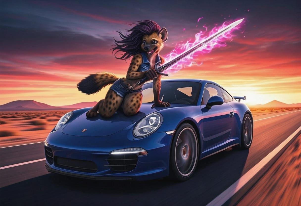 Hyena Highway: Porsche Pursuit in Comic Book Style