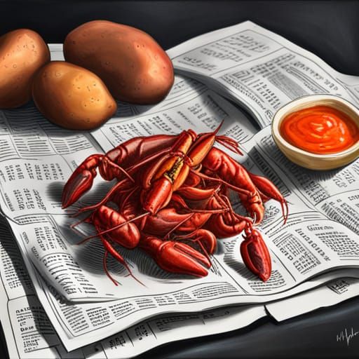 Hyperrealistic Still Life of Boiled Crawfish and Corn in Com...