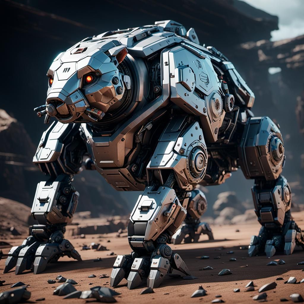 Futuristic Combat Wombat Mech in Sci-Fi Style