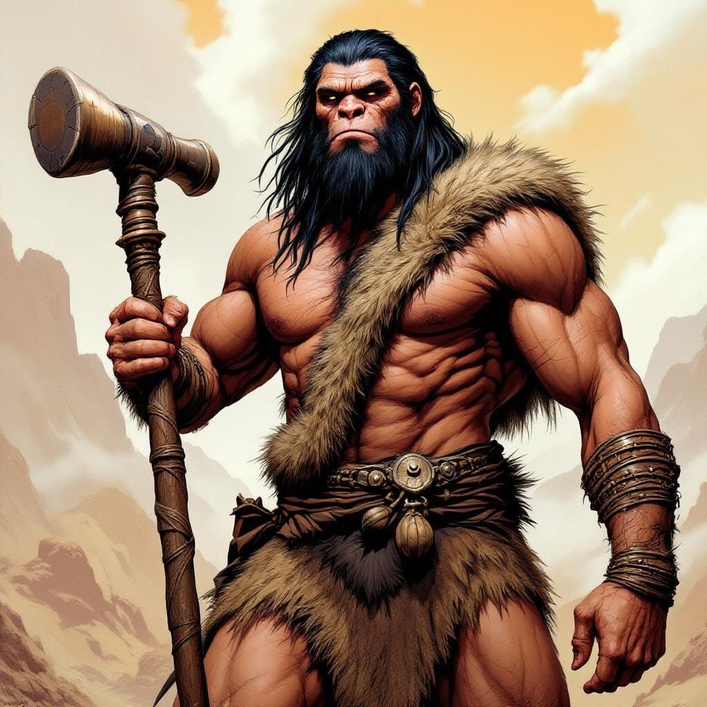 Heroic Neanderthal Man in Comic Book Style