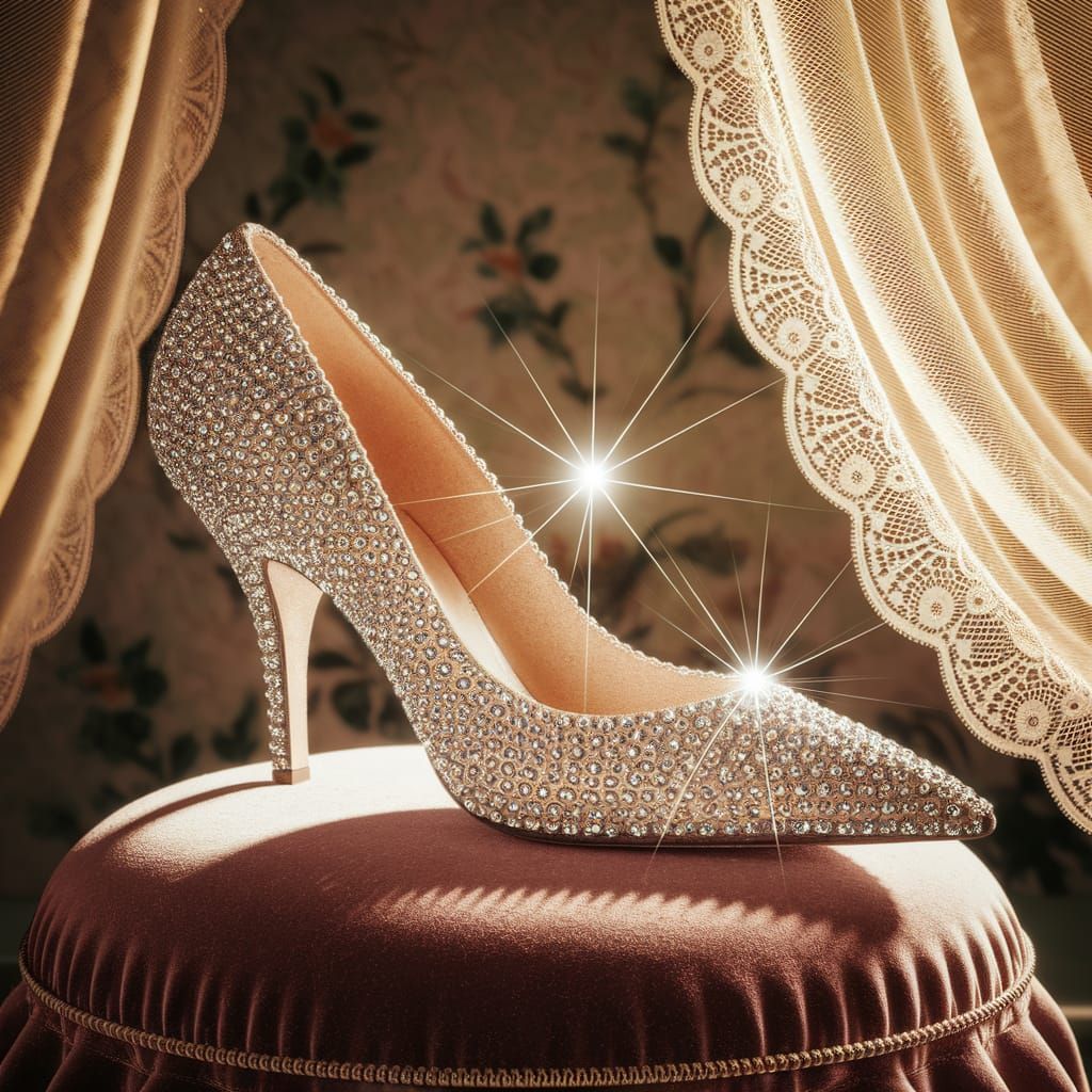 Crystal Shoe on Velvet Cushion: Digital Art