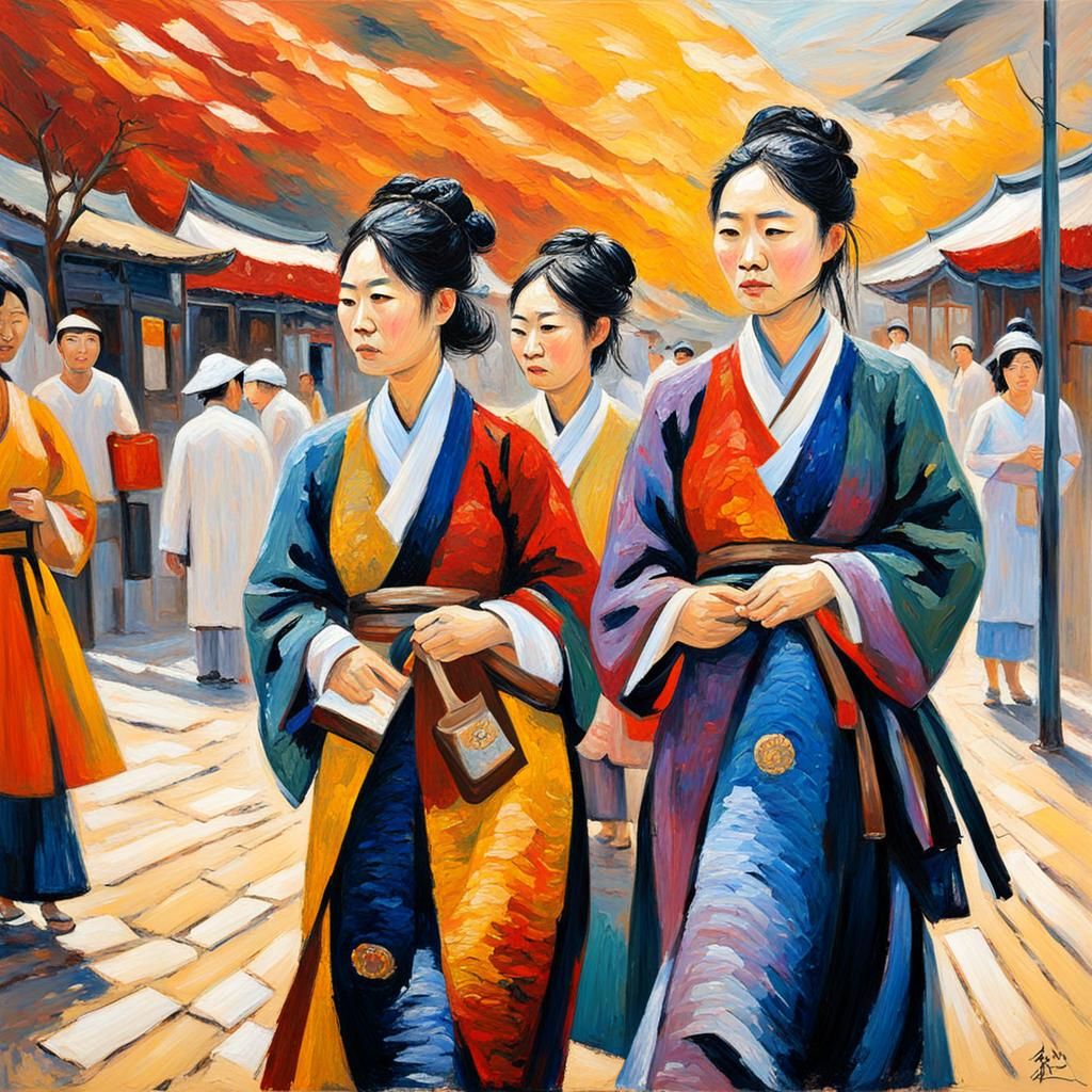 Chinese People in Expressionist Neo-Impressionism Style