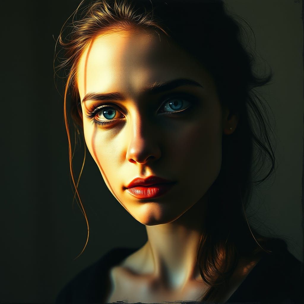 Ethereal Portrayal of Inner Turmoil in Soft Light and Shadow