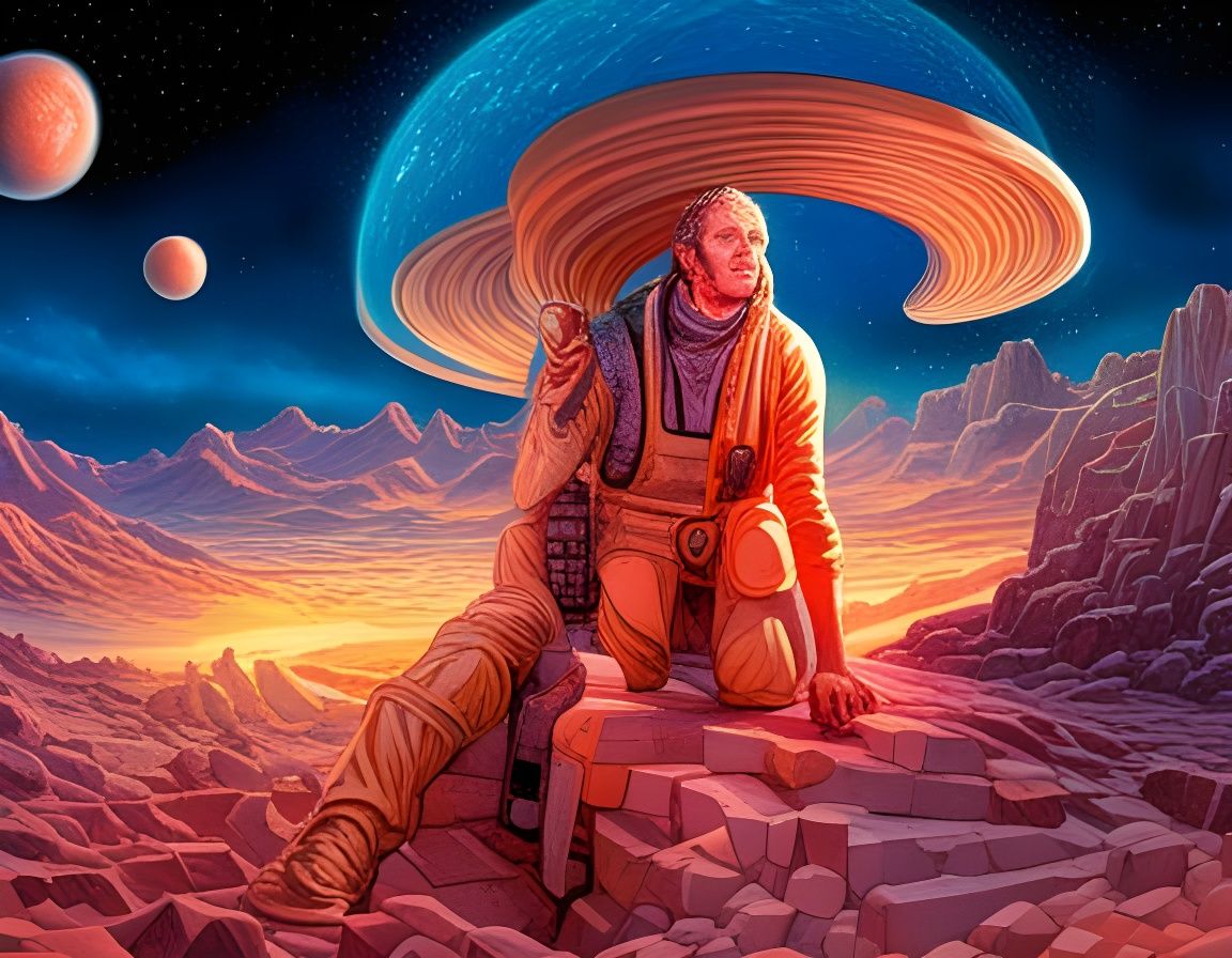 Surreal Space Scene in Sci-Fi Illustration Style