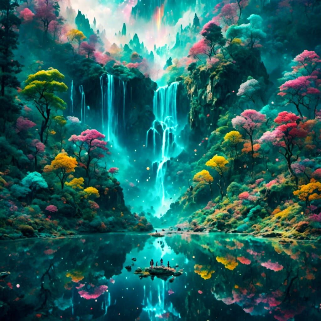 Sparkling Waterfall in Open Clamshell: Double Exposure Art