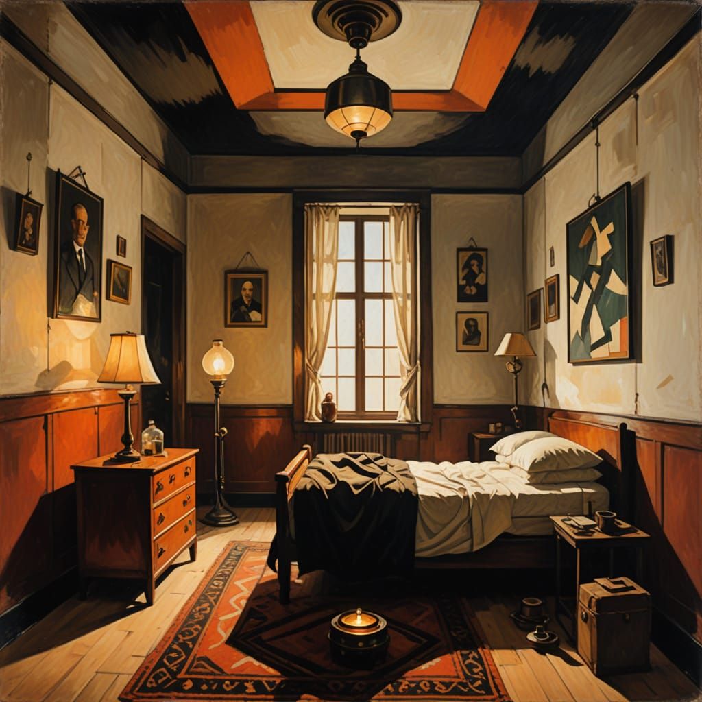 Psyche-Inspired Art Deco Bedroom with Geometric Shapes