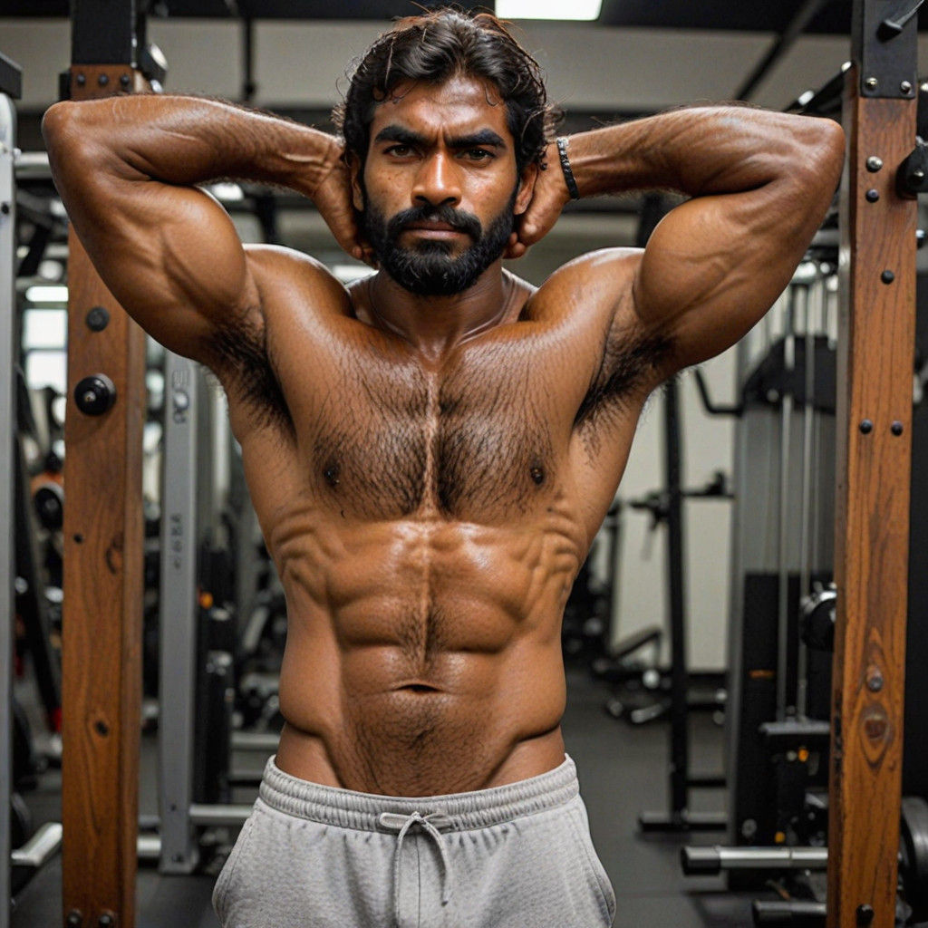 Sri Lankan Man Exposes Muscular Hairy Chest and Armpits