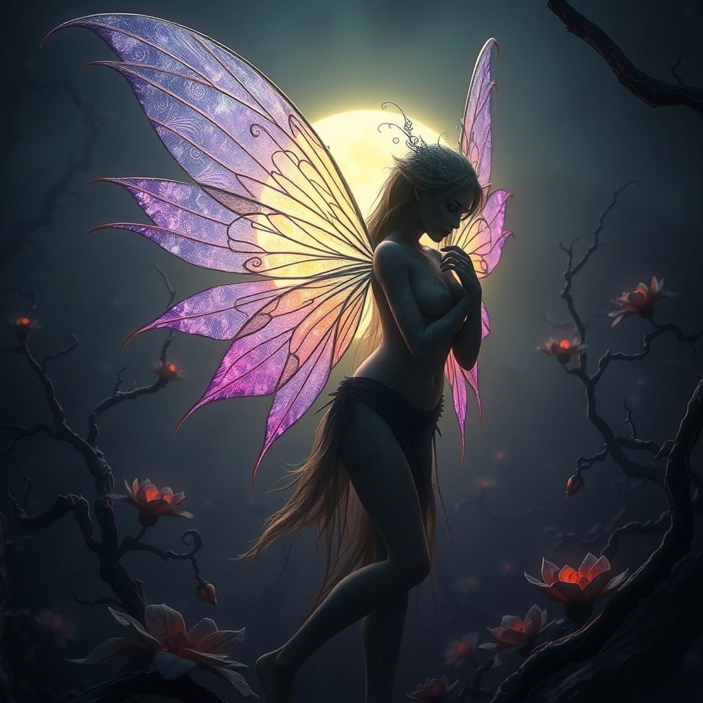 Ethereal Fairy Radiates Unholy Glow in Dark Fantasy Realm