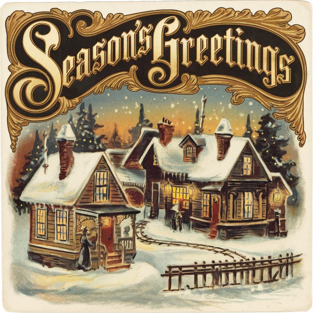 Victorian Christmas Village Antique Postcard