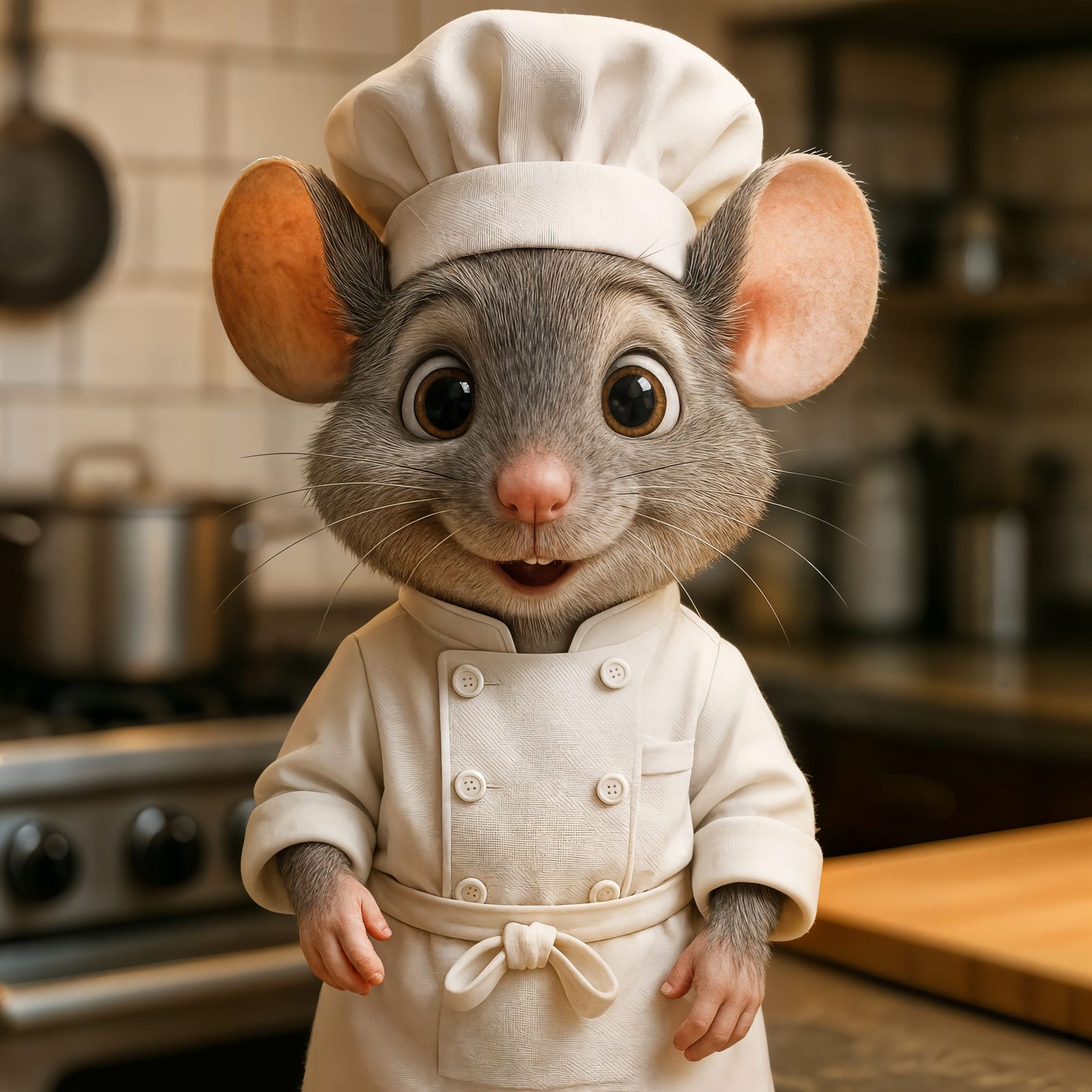 Chef Mouse in Kitchen: High-Fidelity CGI Cartoon