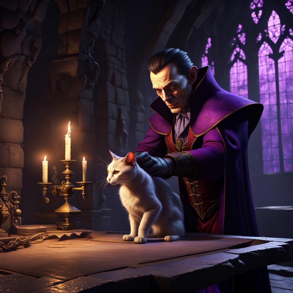 Dracula's Dark Deed: A Macabre Scene in Purple and Yellow