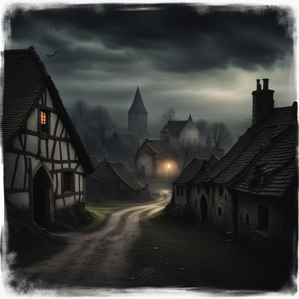 Eerie Ghost Haunts Dark Medieval Village