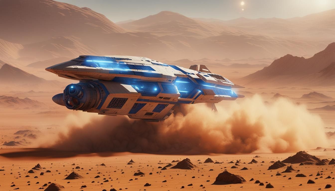 Spaceship Flies Above Mars in Cinematic Style