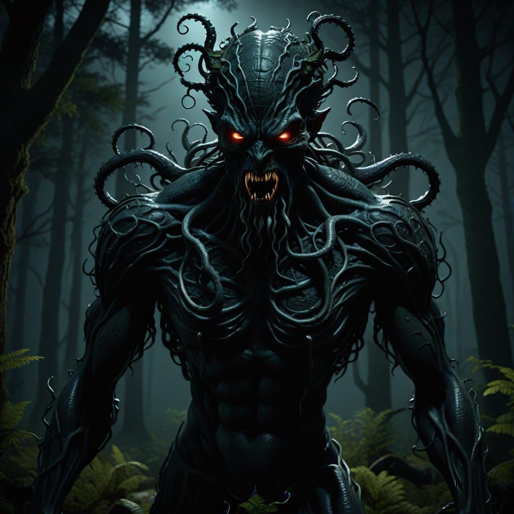 Humanoid Shadow Demon in Forest, Photorealistic Octane Rende...