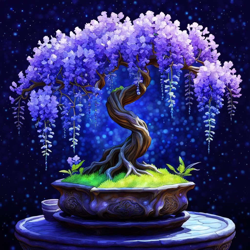 Bioluminescent Bonsai in Bejeweled Galactic Oasis