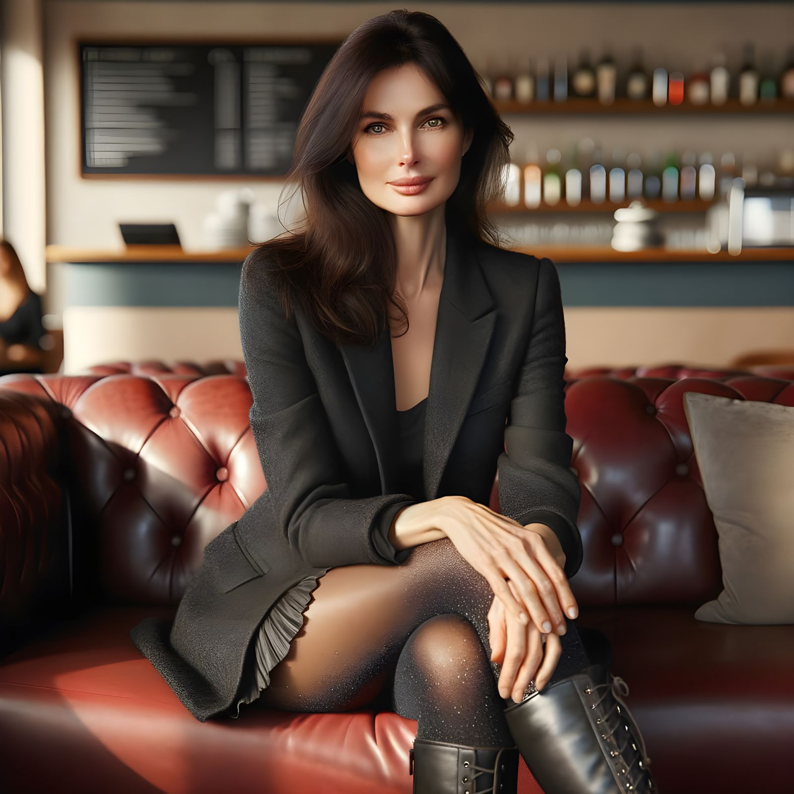 Woman in Cozy Cafe Setting