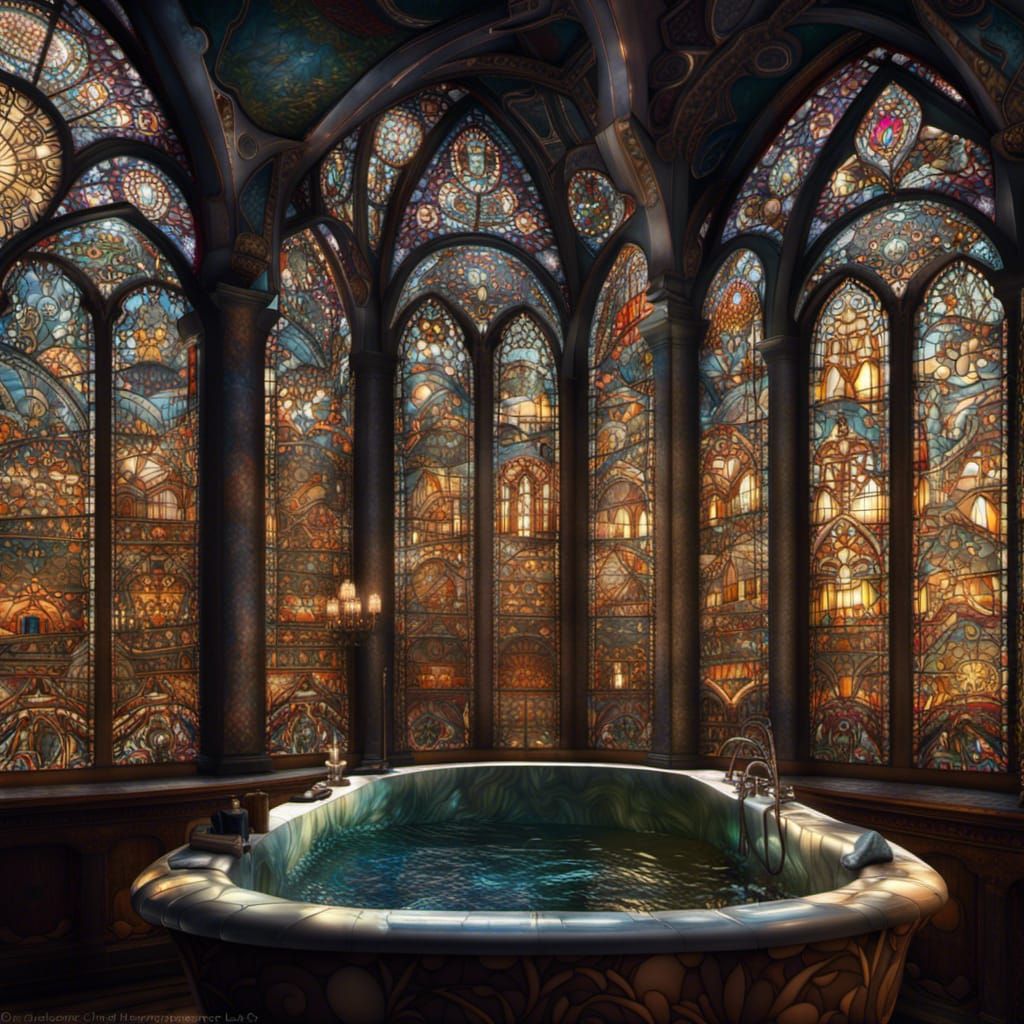 Detailed Stained Glass Bathtub Digital Painting