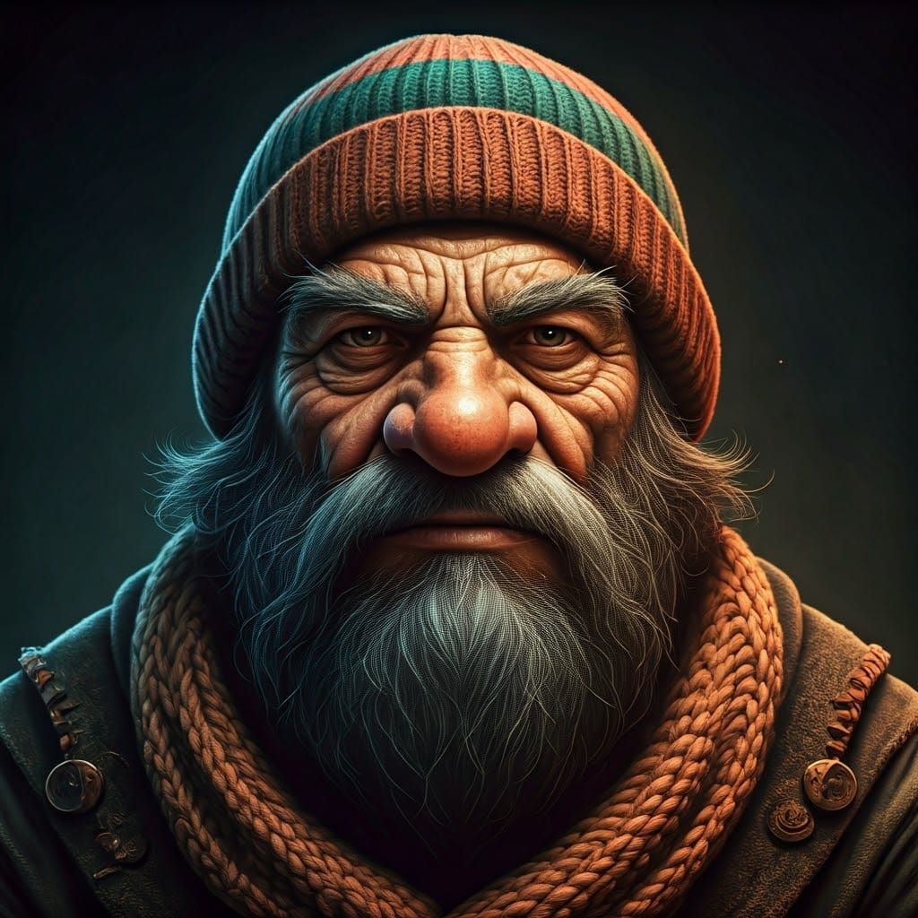 Mystical Dwarf Alchemist in Intricate Knit Beanie