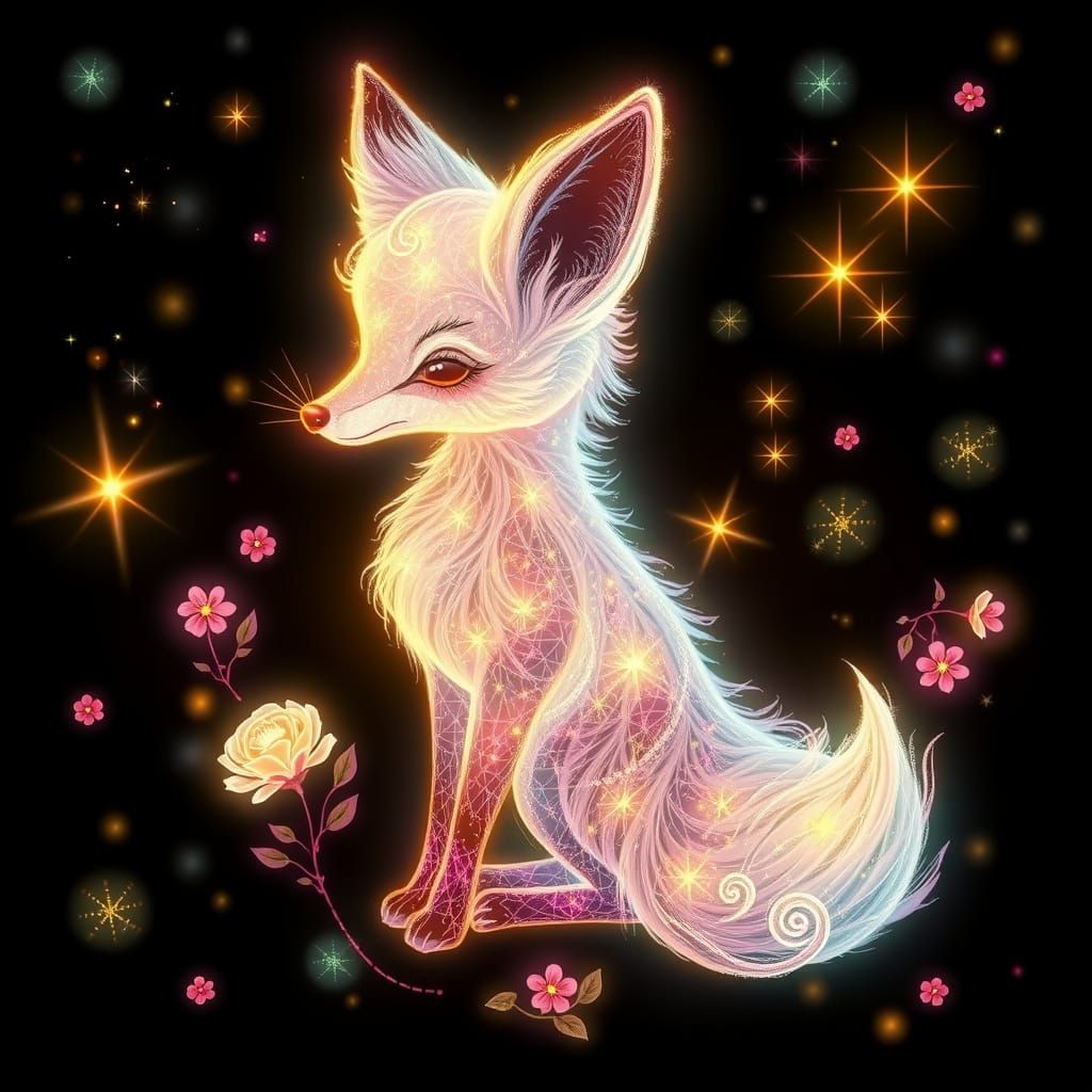 Whimsical Fox Cub in Neon Wonderland