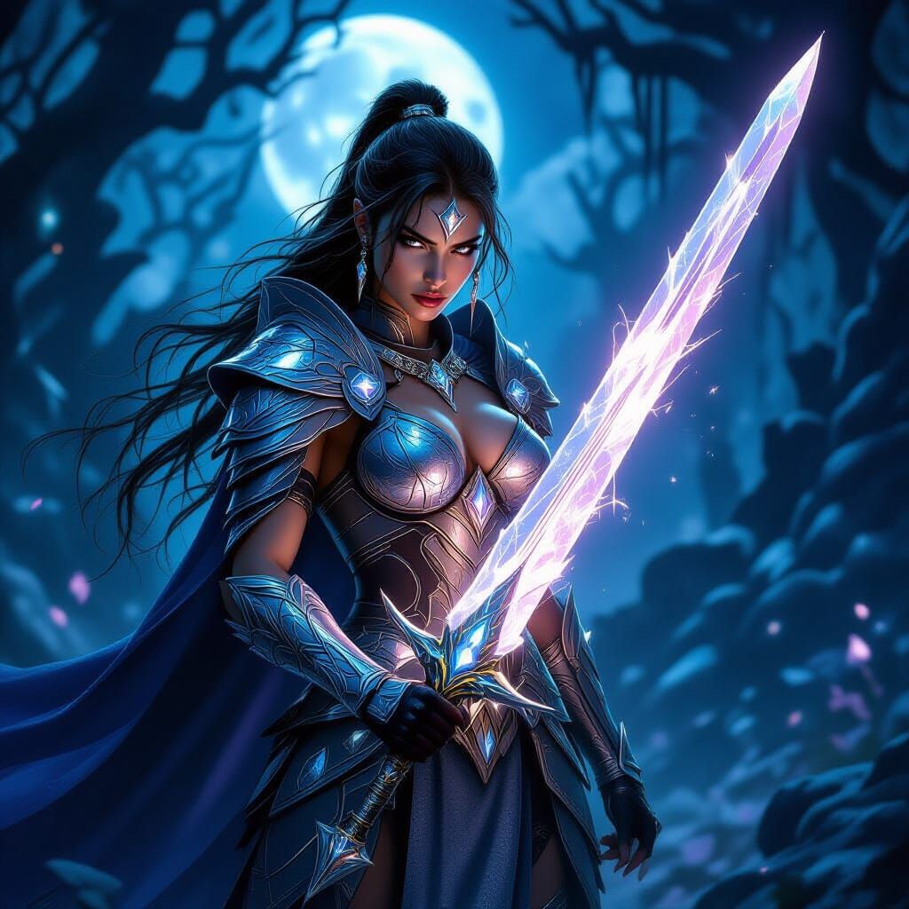 Crystal Warrior in Mystical Forest